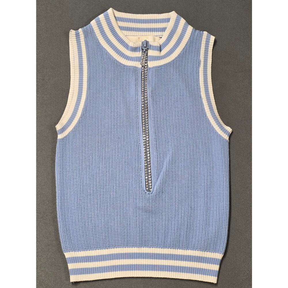 LC Baby Knit Vest Top M Varsity Stripe Trim Baby Blue Preppy Tennis Retro Y2K